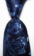 New Classic Floral Dark Blue Sky Blue JACQUARD WOVEN 100 Silk Men's Tie Necktie