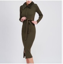 En Saison Ribbed Faux Fit Zip Up Midi Sweater Dress Sz L Pre Owned