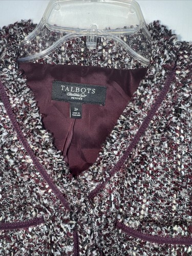 Talbots Womens Wool Blend Tweed Jacket Size 2P Old Money Preppy Burgundy Red - Picture 2 of 6