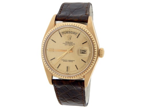 Mens Rolex Day-Date President 18K Yellow Gold Watch Linen Dial Brown Band 1803 - Picture 3 of 7