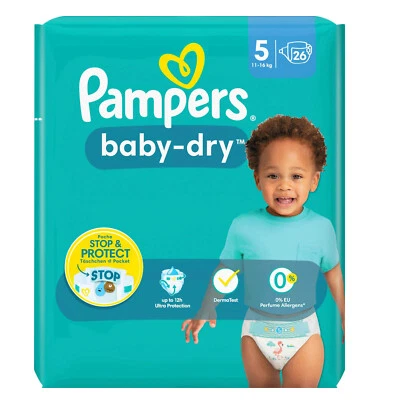 26 Stück Pampers Baby Dry Größe 5 / 11 - 16 kg 24 - 35 lbs Windeln new baby air