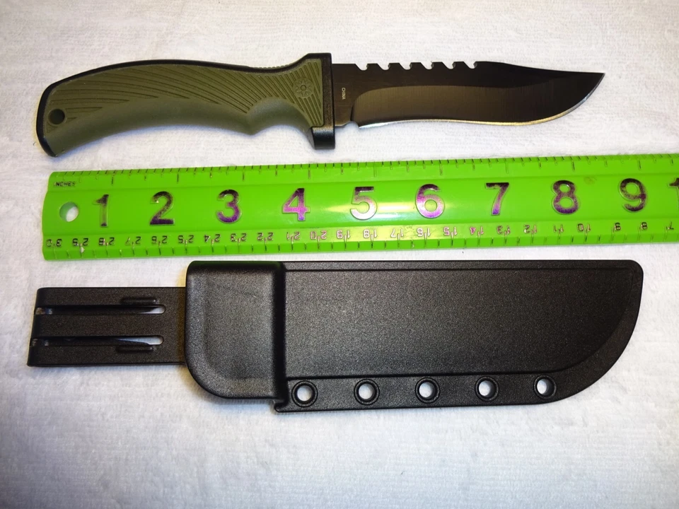 Cuchillo de hoja fija s tech con mango de goma funda de plástico negro duradero Foto 3 de 4