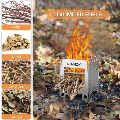 Lixada Portable Stainless Steel Lightweight Folding Wood Stove Pocket Stove O2Y9 - Picture 3 of 12