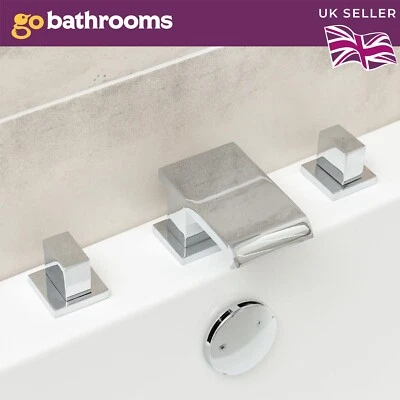 THE BATH PEOPLE Bath Filler Tap Chrome Finish 3 Tap Hole Square Waterfall Spout Design |Coley