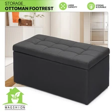 Black Storage Ottoman Bench Lift Top Footrest Stool End of Bed Upholstered Seat