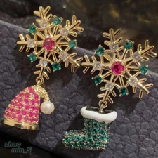 Crystal Christmas Earrings Drop Dangle Earring Gold Tone Jewelry Party Gifts