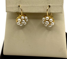 Boho Faux Pearl Flower Drop Gold Tone Earrings