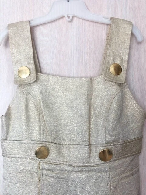 BEBE 金色金属复古 Mod 60 年代纽扣西装外套风衣西装夹克迷你连衣裙 M — 第 4/4 张图片