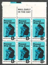 US. 1438. 8c. Prevent Drug Abuse Issue. "Mail Early..." Block of 6. MNH. 1971