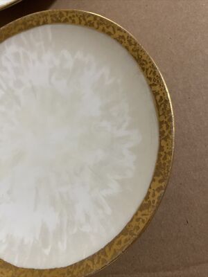 2 Pearlescent 6.25  Encrusted Gold Rim Dishes