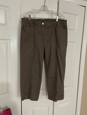 JM Collection Womens Capri Pants Stretch Waist Slacks Casual Khaki Sz Large