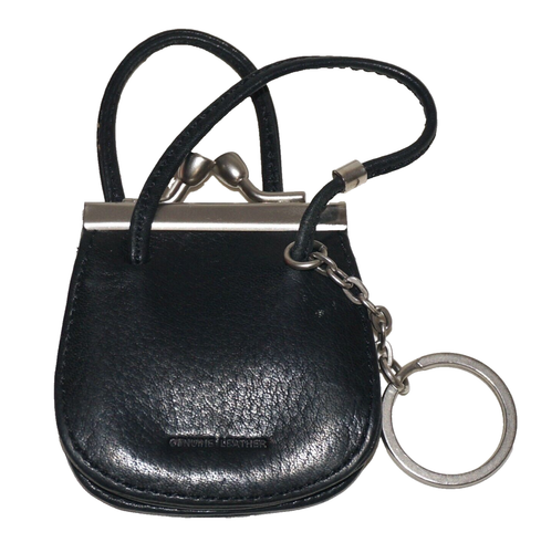 90's Vintage NINE WEST Black Leather Mini Coin Purse Key-Chain 2.5x2.5 - Picture 2 of 7