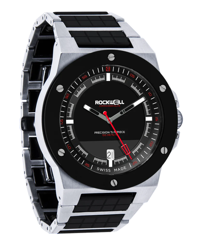 Nuovo IN Scatola Rockwell COMMANDER ELITE Polso Orologio Argento / Ceramica Nero