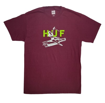 HUF T Shirt Short Sleeve Crew Neck Logo Graphic Red Mens M