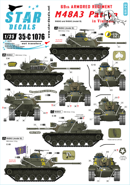 Star Decals 35-C1076 M48A3 Patton in Vietnam. 69th Armored Regiment. M48A3 1/35 Star Decals 35-C1076 M48A3 Patton in Vietnam. 69th Armored Regiment. M48A3 1/35