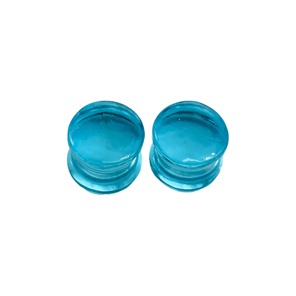 Blue Topaz Stone Double Flared Ear Gauges Pair Sizes 3mm (8g) to 54mm