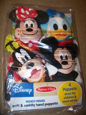 NWT Melissa Doug Disney Hand Puppets Mickey Minnie Goofy Donald Soft 