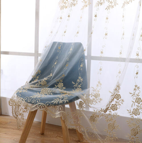 Elegante cortina transparente bordada beige tul habitación gasa puerta ventana cortina 63/84" - Imagen 4 de 18