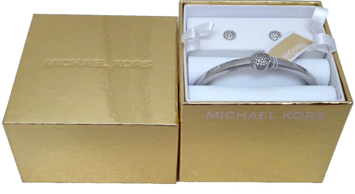 MICHAEL KORS GIFT SET Silver Bangle Bracelet & Earrings 