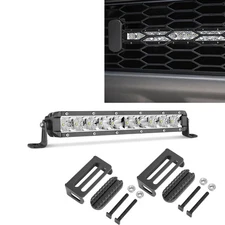 10" Single Row LED Light Bar & 2PCS Front Hidden Behind Grille Mounting Brackets