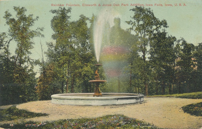 ELISWORTH & JONES OAK Park - IOWA FALLS, IA  FLAG CANCEL -1910 (postcard)