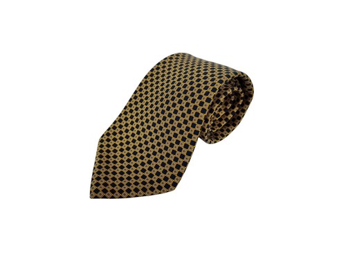 Barney's New York Necktie Gold Black Geometric Tie 100% Silk Made in Italy