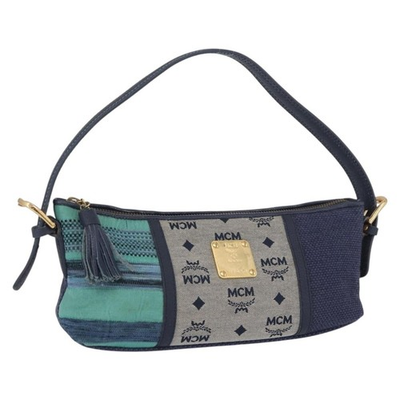 #ad #ad MCM Vicetos Logogram Shoulder Bag Canvas Blue Gold Auth BSZ289 $286.00