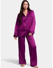 Victoria's Secret Glazed Satin Pajama Set Size XL Berry Color Polka Dots PJ NWT