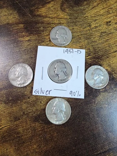 Lot of 5 Silver Washington Quarters 90% Silver Circulated US Coins