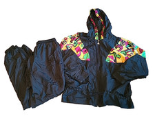 Vtg 80's Women's Tennis Jogging Nylon track Suit Lined Jacket  Wind Pants XL