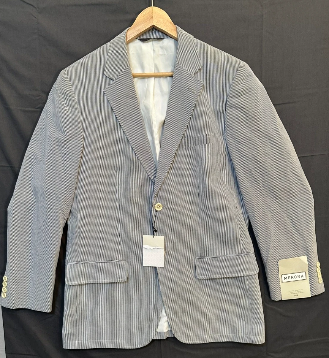 Merona Relaxed Fit Blazer 40R 2-Button Cotton Pinstripe Suit Jacket
Opens in a new window or tab