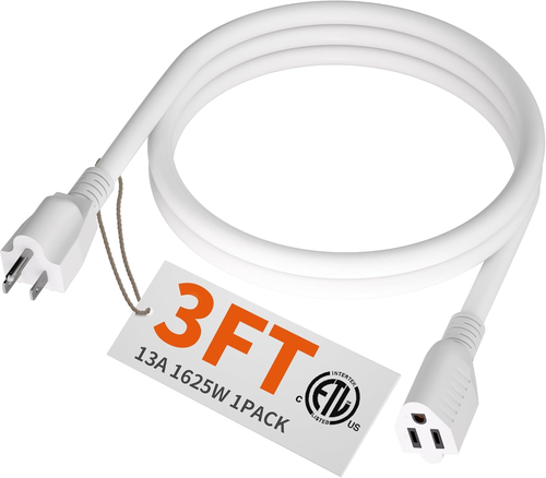 HUANCHAIN 3 FT 16 Gauge White Indoor Outdoor Extension Cord Waterproof, Flexible - Picture 9 of 12