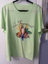 NEW Women  s Talbots Flattering Top - Light Green w/Tropical Design Size 2X