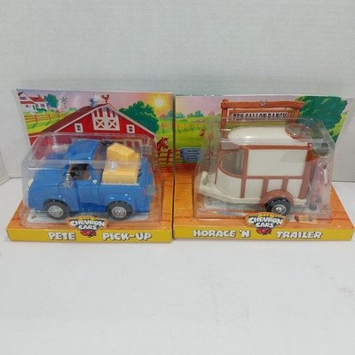 NEW Lot of 2 1997 Chevron Cars Ranch Pete Pick-Up & Horace  N Trailer NIB