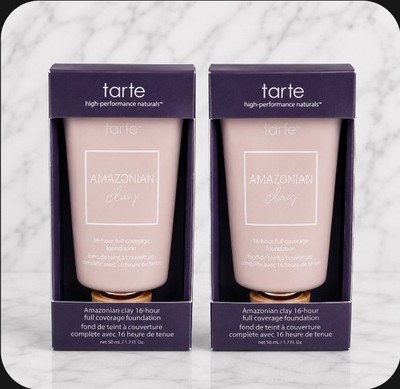 (2)Tarte 18B FAIR LIGHT BEIGE Amazonian Clay 16HR Hour Full Cover Foundation 1.7