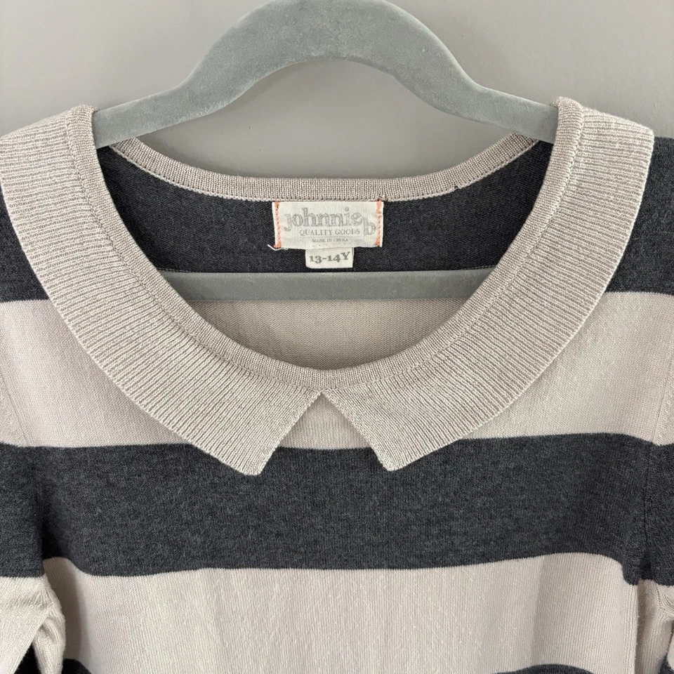 Vestido de vacaciones Johnnie B manga larga para niña, crema/gris, talla 13/14 Foto 3 de 4