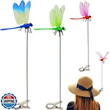 3PCS Outdoor Fake Dragonfly Rod Clip, Garden Metal Dragonfly Clip. Natural Or