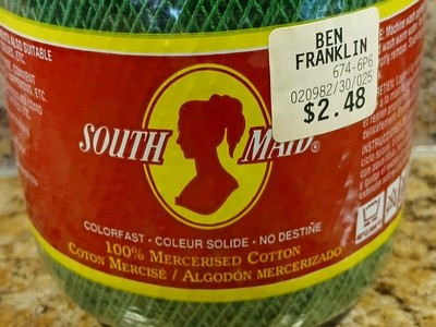 Coats South Maid Crochet Thread Mercerized Cotton Sz:10 Myrtle Green 484/350yds.