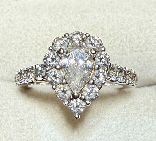 Set Anello Pera Diamante Naturale Certificato IGI I1 H 2,0 Carati TDW Oro Bianco 18K - Foto 3 di 12