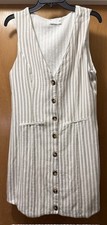 Pre-Owned ASOS Design Size 14 Mini Button Up Vest Dress In Natural Stripe