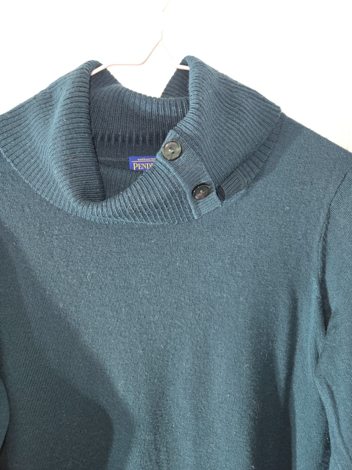 Pendleton Green Striped Button Turtleneck Merino … - image 4