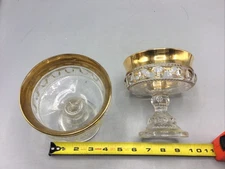 Indiana GlassKings Crown Thumbprint Compote Candy Dish Gold Rimmed 2 Piece (c5)