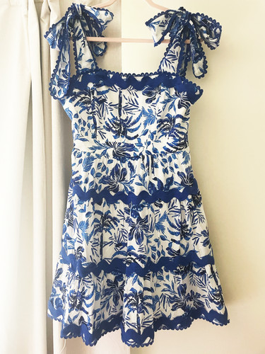 J. Marie Hayden Square Neck RicRac Trim Strap 100% Cotton A-Line SunDress Resort