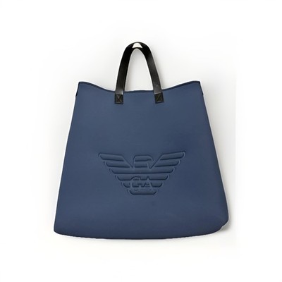 Emporio Armani Blue Tote Bag with Logo and Shoulder Strap