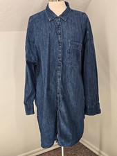 Gap Womans XXL Denim Shirt Dress Med Wash Blue Shirttail Hem Relaxed Fit