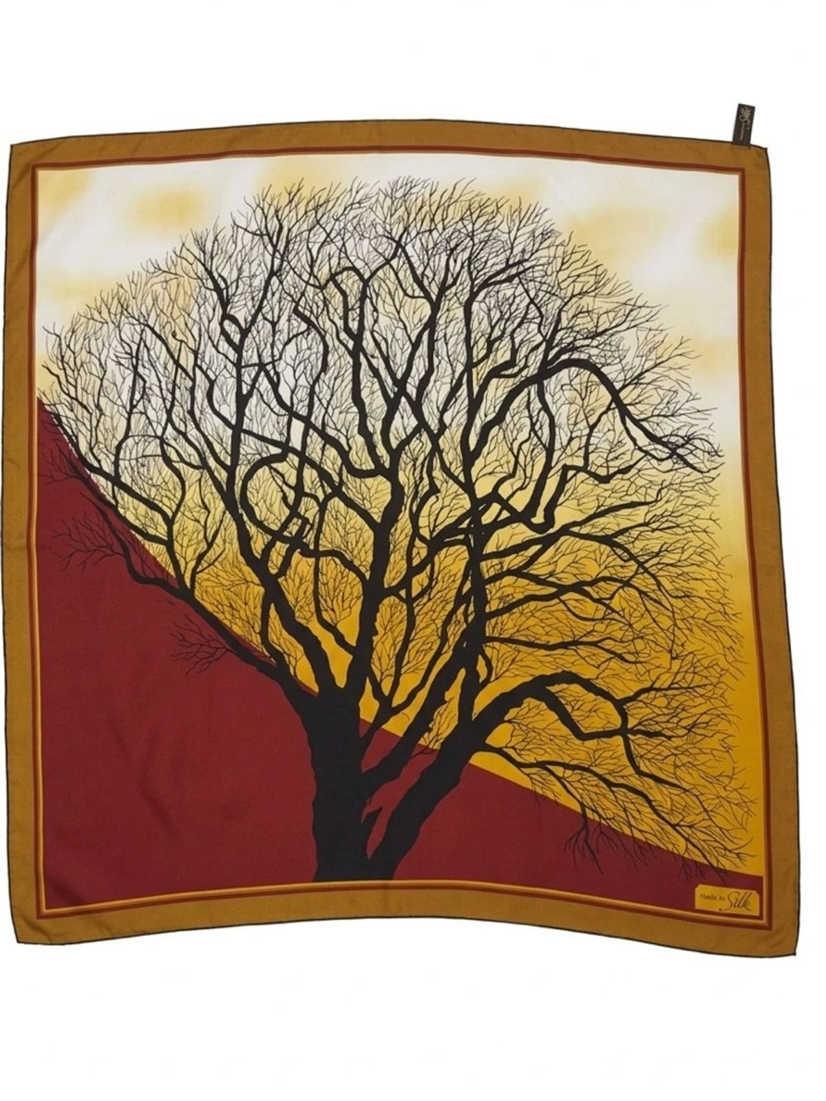 Joong Wha 100% Silk Scarf Tree Nature Print Earth Tones Vintage Whimsigoth EUC