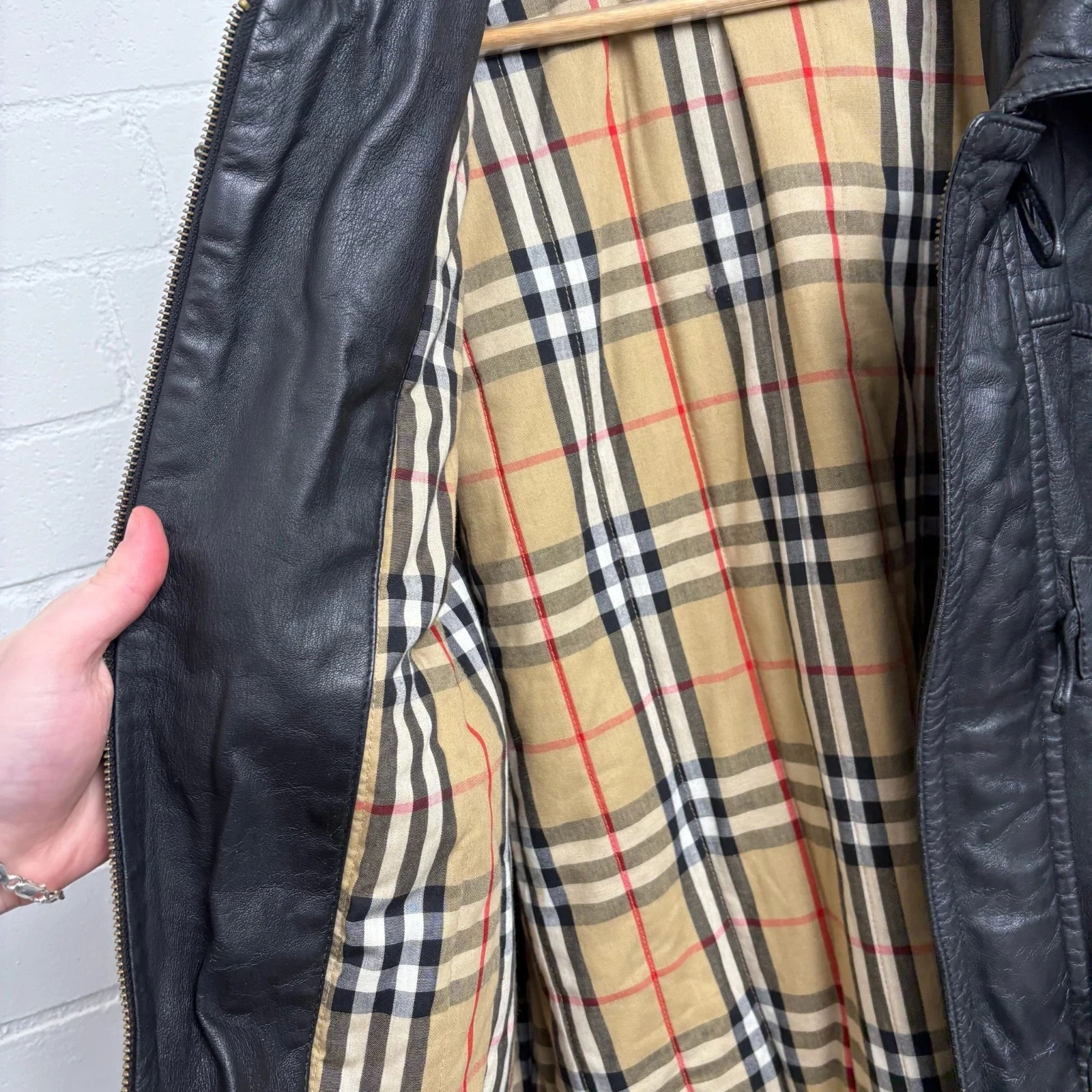 Burberry Nova Check Black Leather Duffle Coat image 7