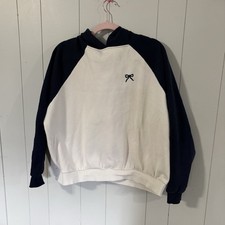 Edikted Women's White Navy Pullover Hoodie M Embroidered Accents