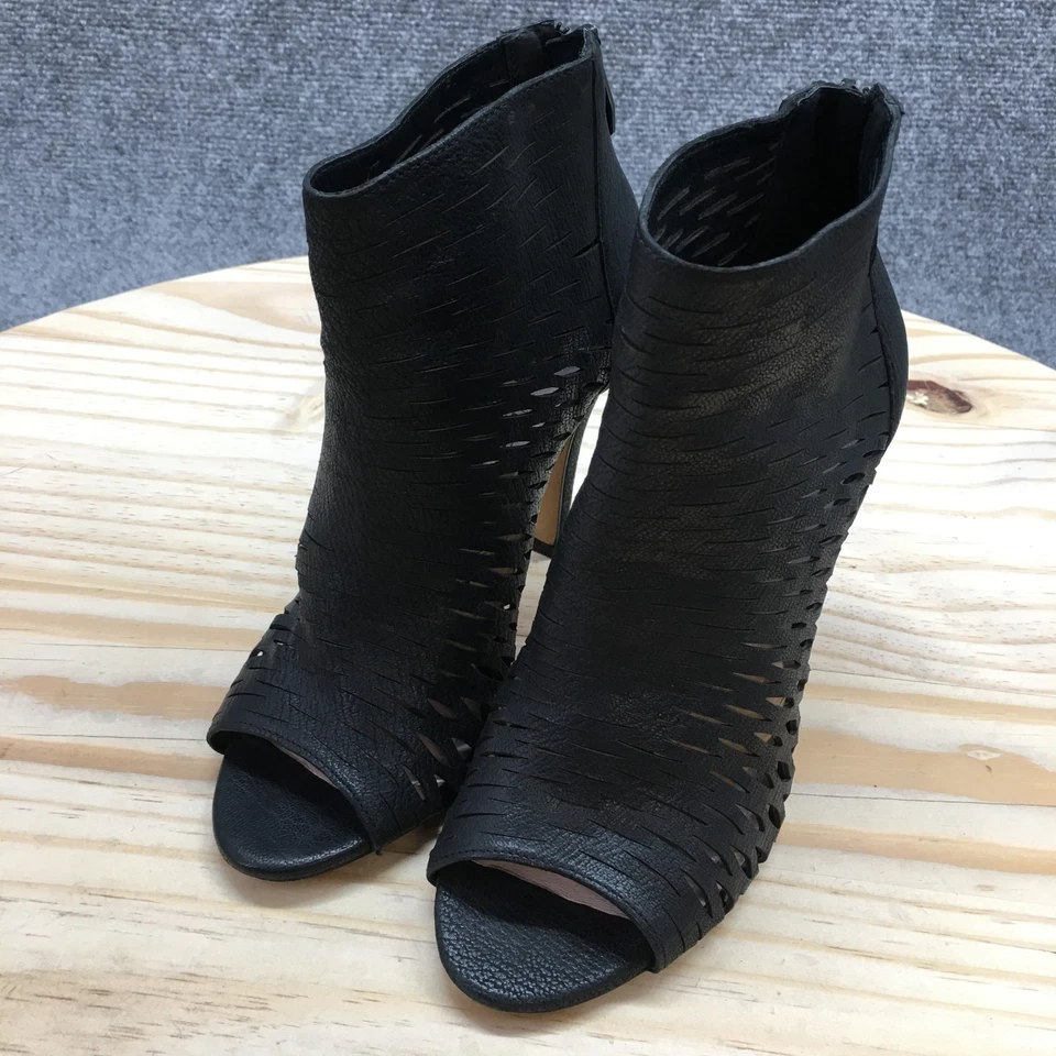 Botas Vince Camuto para mujer 5M Krandi espalda cremallera punta abierta tacones botín cuero negro Foto 3 de 4