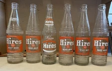6 Hires Root Beer Soda Bottles.